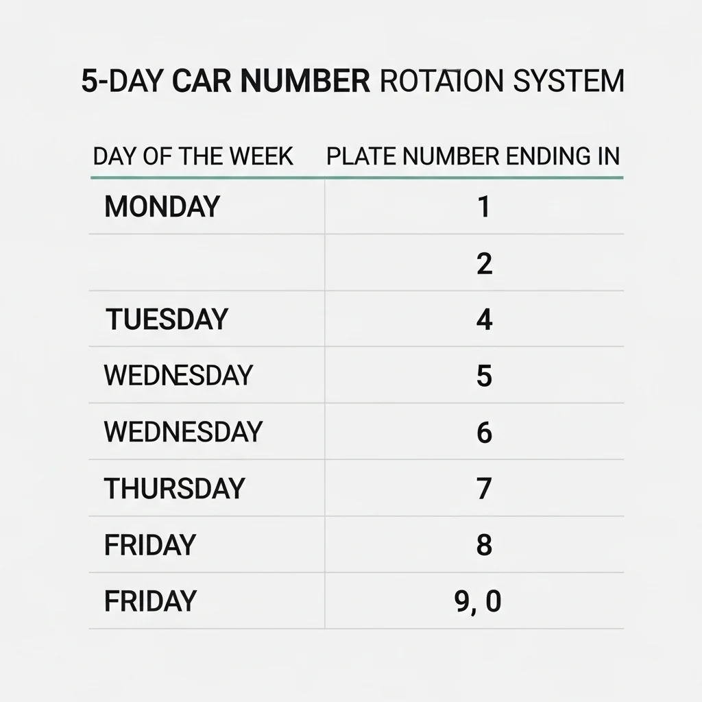 요일별 차량 5부제 제한 번호 한눈에 보기