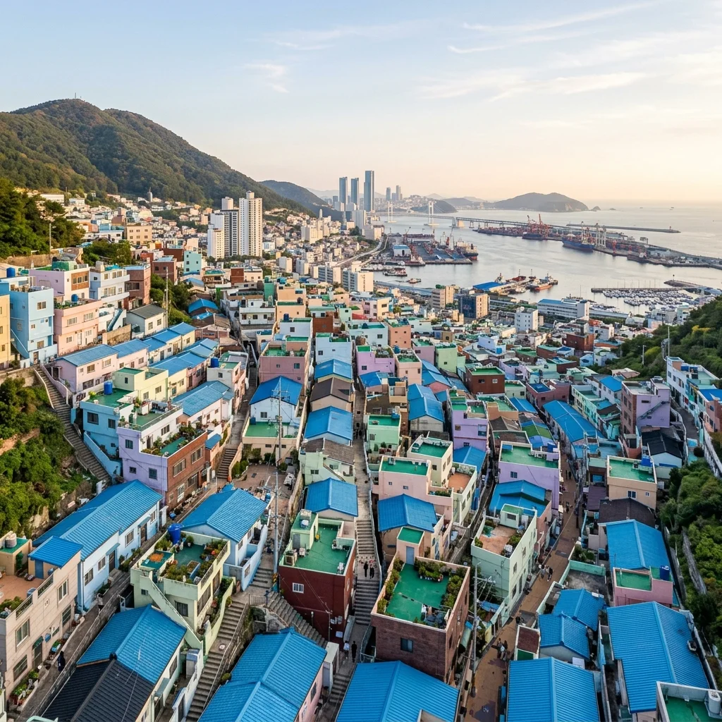 부산 감천문화마을 언덕길 연출 분석: 색감과 계단식 구도의 입체성
